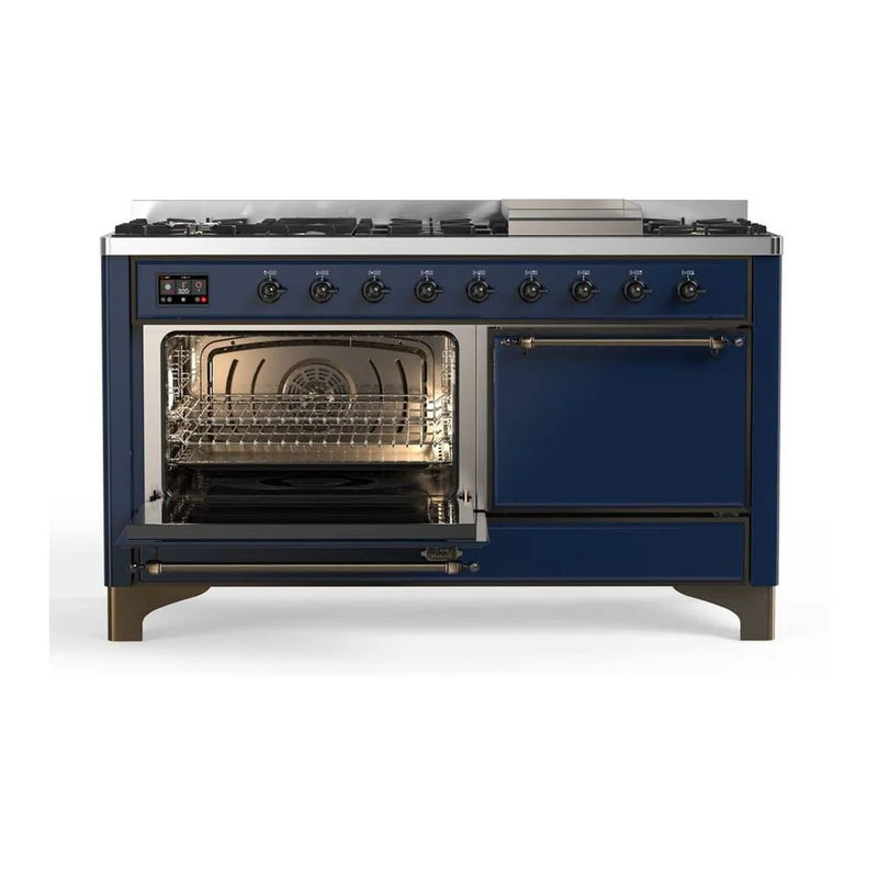 ILVE Majestic II 60" Dual Fuel Freestanding Range in Midnight Blue with Burnished Trim, UM15FDQNS3MBB