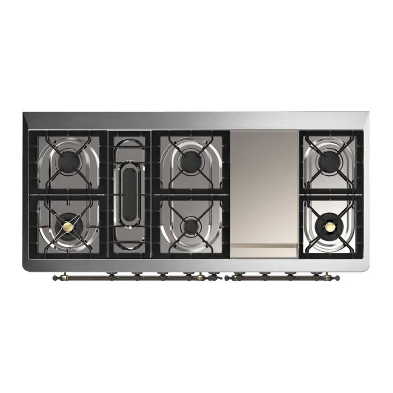 ILVE Majestic II 60" Dual Fuel Freestanding Range in Midnight Blue with Burnished Trim, UM15FDQNS3MBB