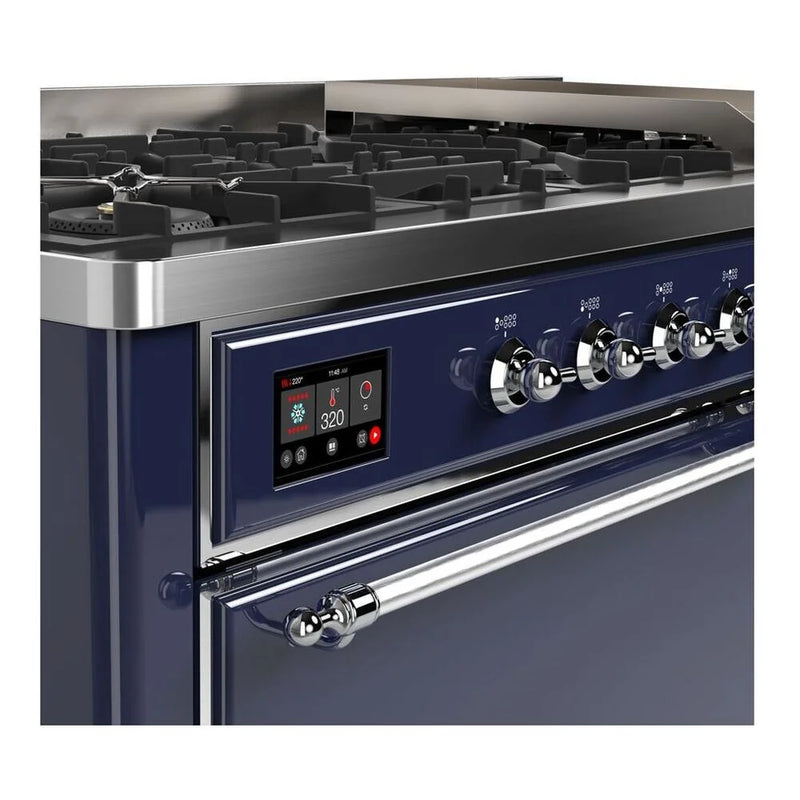 ILVE Majestic II 60" Dual Fuel Freestanding Range in Midnight Blue with Chrome Trim, UM15FDQNS3MBCLP