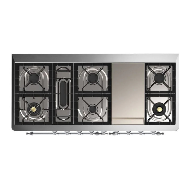 ILVE Majestic II 60" Dual Fuel Freestanding Range in Midnight Blue with Chrome Trim, UM15FDQNS3MBCLP