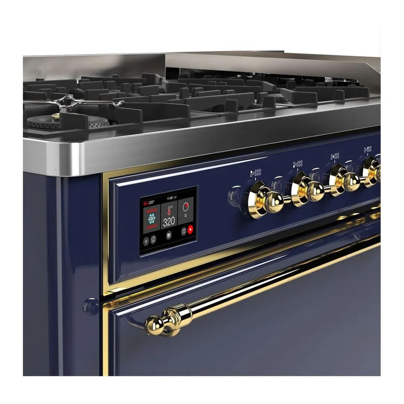 ILVE Majestic II 60" Dual Fuel Freestanding Range in Midnight Blue with Brass Trim, UM15FDQNS3MBG