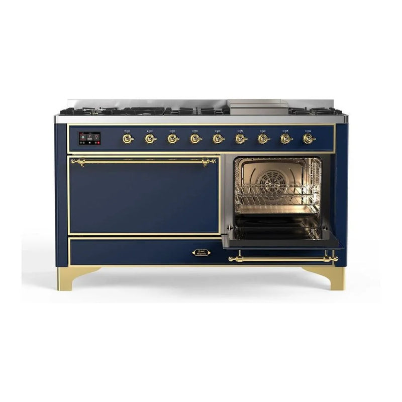 ILVE Majestic II 60" Dual Fuel Freestanding Range in Midnight Blue with Brass Trim, UM15FDQNS3MBG