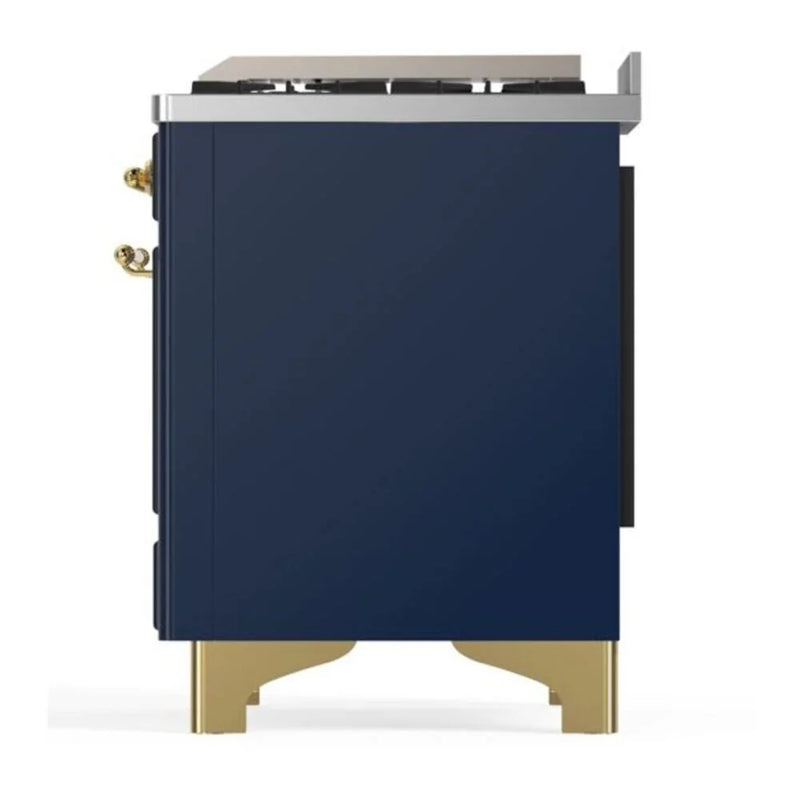 ILVE Majestic II 60" Dual Fuel Freestanding Range in Midnight Blue with Brass Trim, UM15FDQNS3MBG