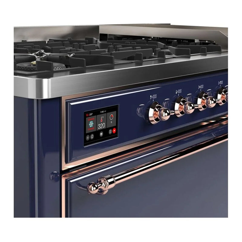 ILVE Majestic II 60" Dual Fuel Freestanding Range in Midnight Blue with Copper Trim, UM15FDQNS3MBP
