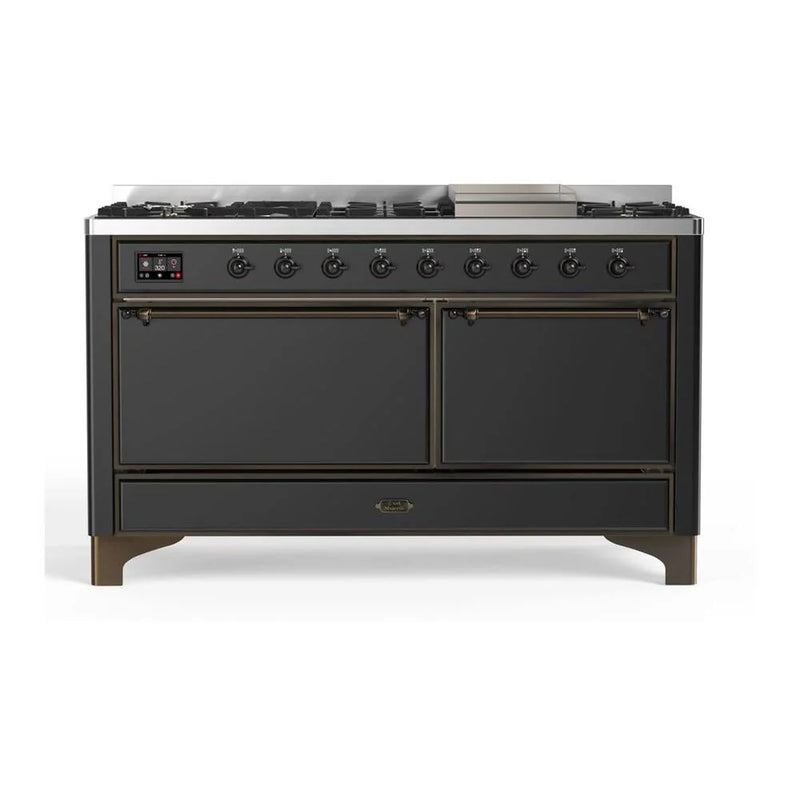 ILVE Majestic II 60" Dual Fuel Freestanding Range in Graphite Matte with Burnished Trim, UM15FDQNS3MGBLP