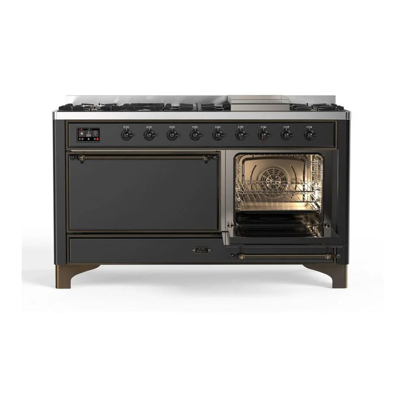 ILVE Majestic II 60" Dual Fuel Freestanding Range in Graphite Matte with Burnished Trim, UM15FDQNS3MGBLP