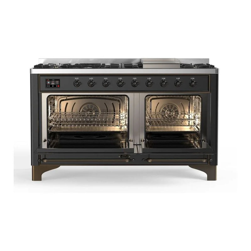 ILVE Majestic II 60" Dual Fuel Freestanding Range in Graphite Matte with Burnished Trim, UM15FDQNS3MGB