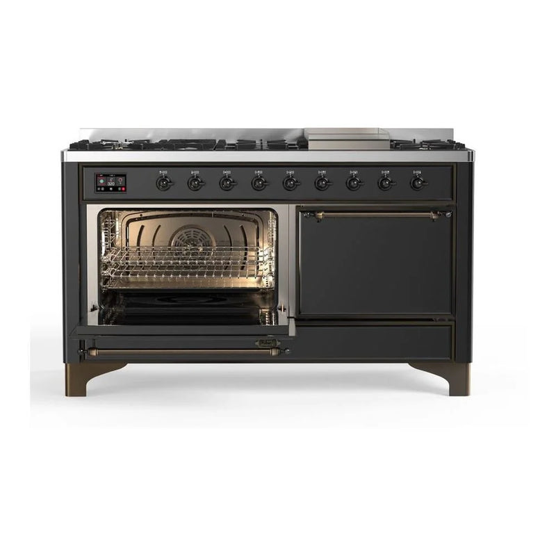 ILVE Majestic II 60" Dual Fuel Freestanding Range in Graphite Matte with Burnished Trim, UM15FDQNS3MGB