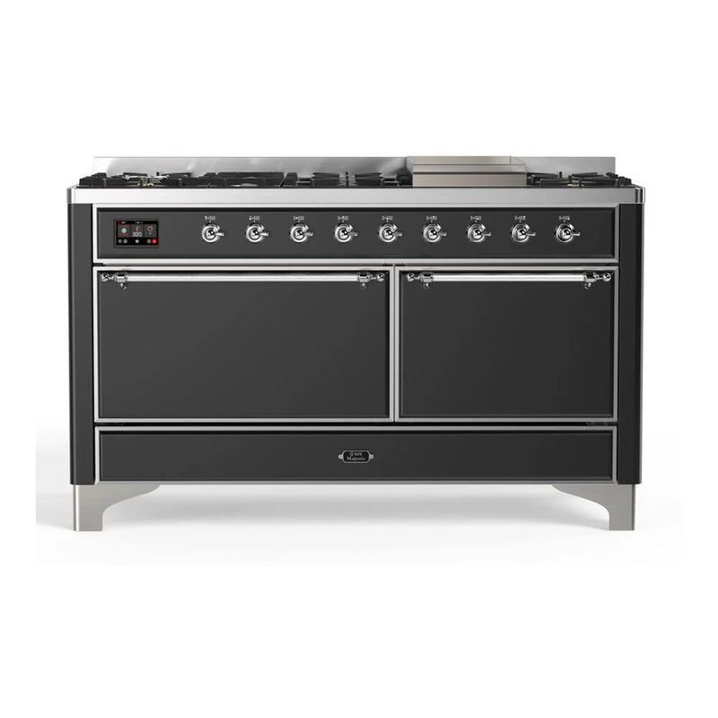 ILVE Majestic II 60" Dual Fuel Freestanding Range in Graphite Matte with Chrome Trim, UM15FDQNS3MGCLP