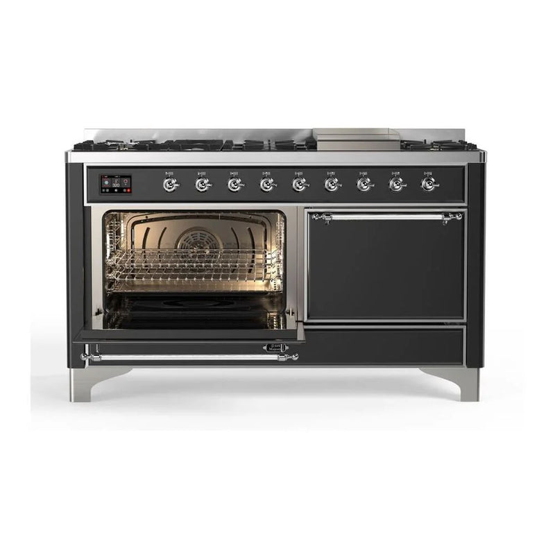 ILVE Majestic II 60" Dual Fuel Freestanding Range in Graphite Matte with Chrome Trim, UM15FDQNS3MGCLP