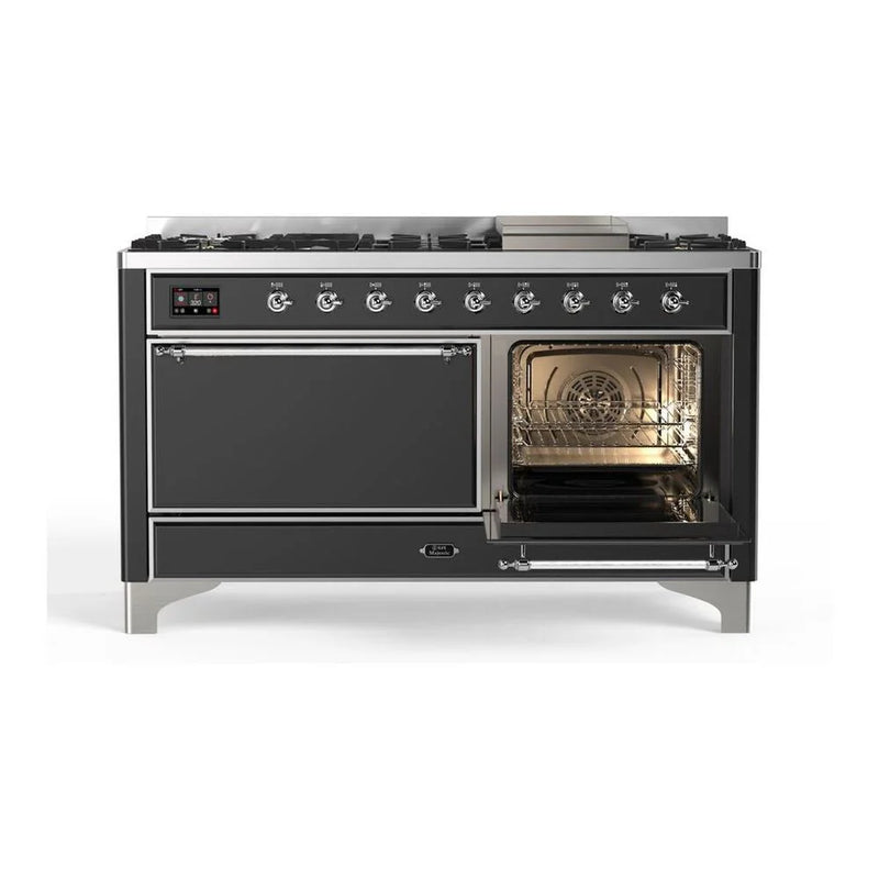 ILVE Majestic II 60" Dual Fuel Freestanding Range in Graphite Matte with Chrome Trim, UM15FDQNS3MGCLP