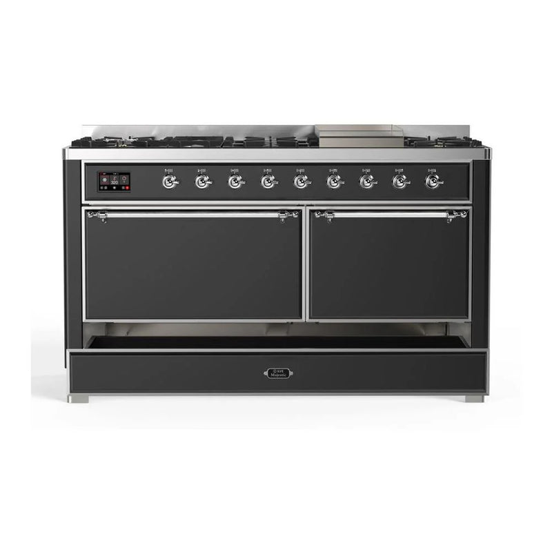 ILVE Majestic II 60" Dual Fuel Freestanding Range in Graphite Matte with Chrome Trim, UM15FDQNS3MGCLP