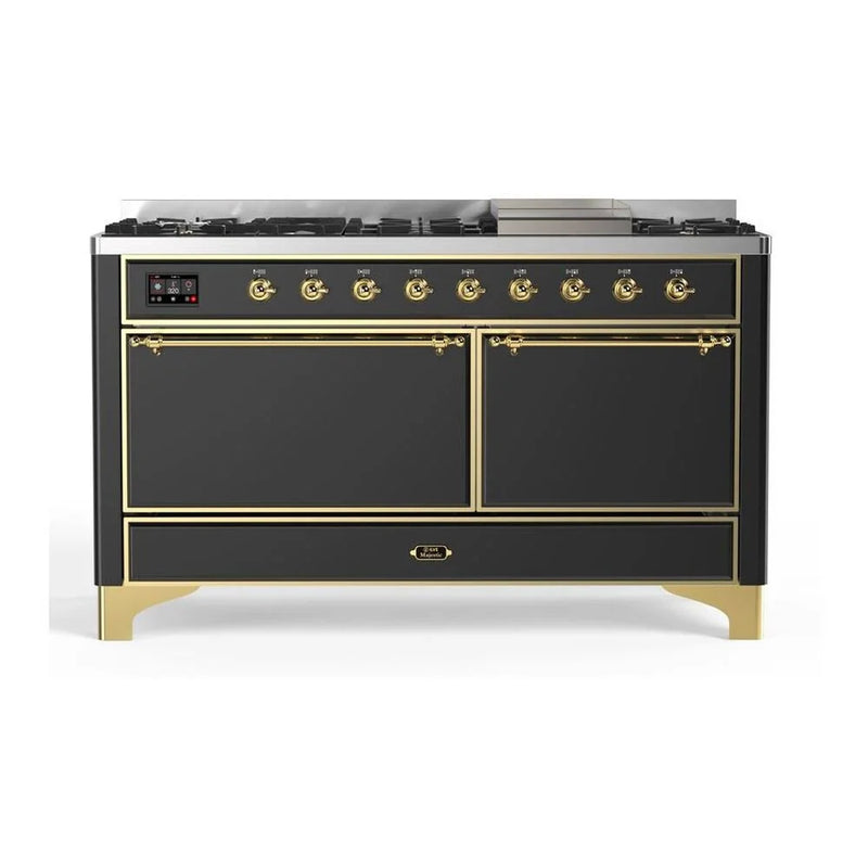ILVE Majestic II 60" Dual Fuel Freestanding Range in Graphite Matte with Brass Trim, UM15FDQNS3MGGLP