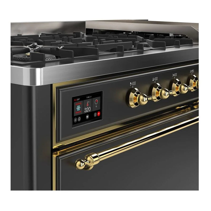 ILVE Majestic II 60" Dual Fuel Freestanding Range in Graphite Matte with Brass Trim, UM15FDQNS3MGGLP