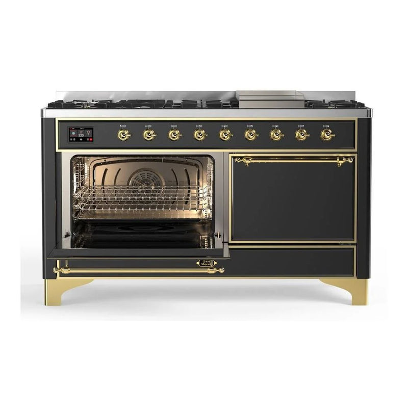 ILVE Majestic II 60" Dual Fuel Freestanding Range in Graphite Matte with Brass Trim, UM15FDQNS3MGGLP
