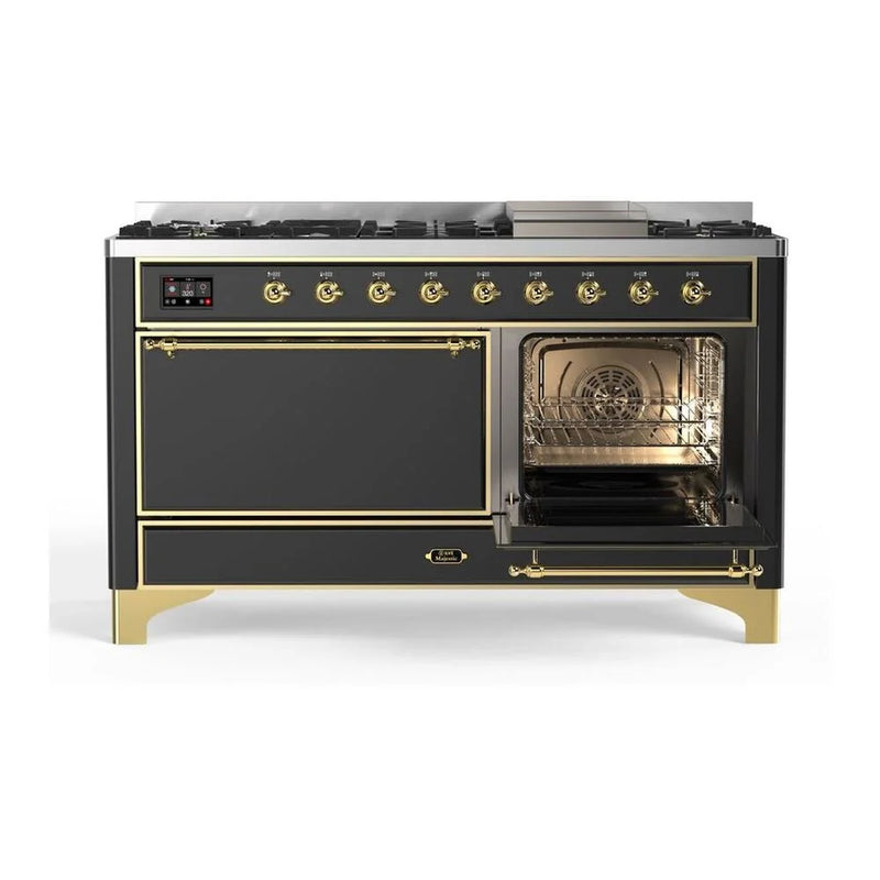 ILVE Majestic II 60" Dual Fuel Freestanding Range in Graphite Matte with Brass Trim, UM15FDQNS3MGGLP