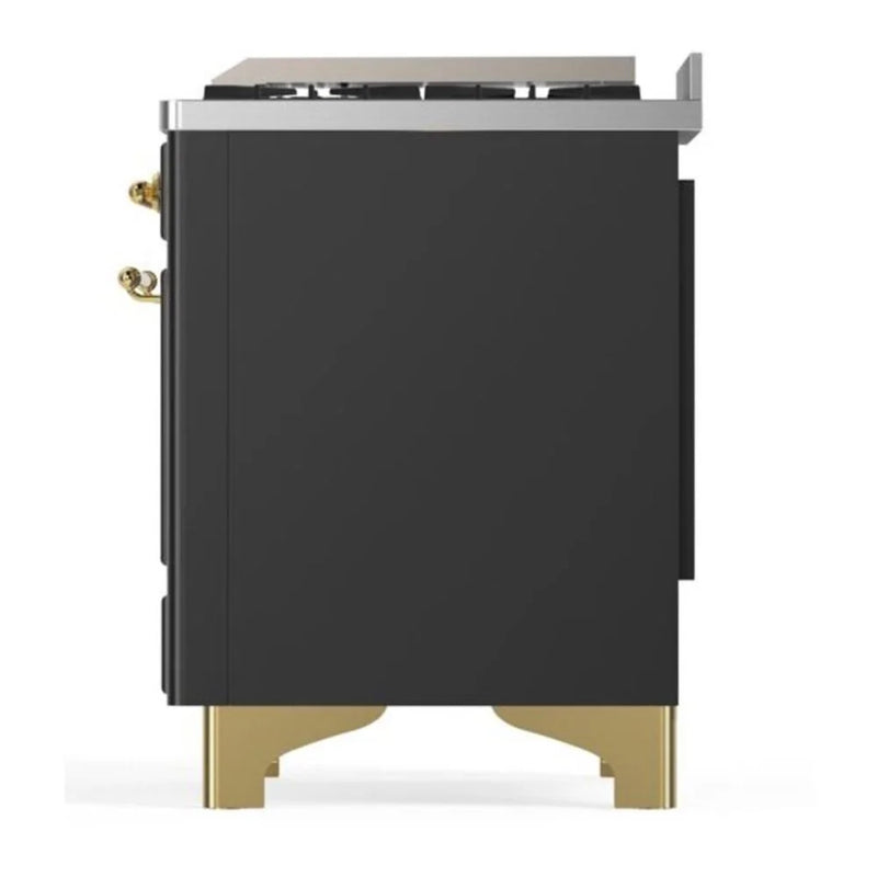 ILVE Majestic II 60" Dual Fuel Freestanding Range in Graphite Matte with Brass Trim, UM15FDQNS3MGGLP