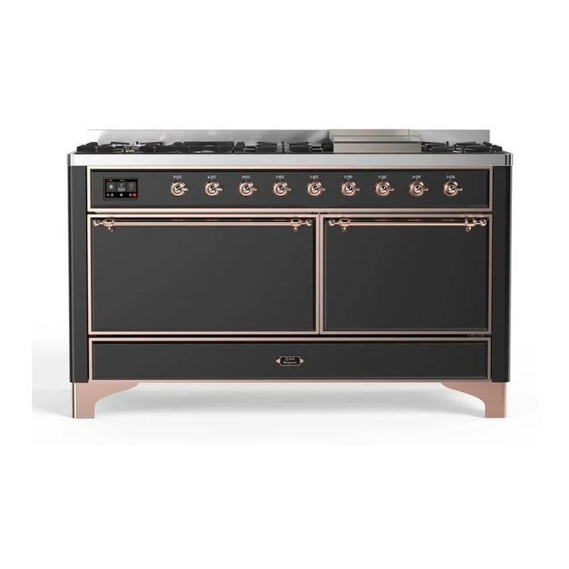 ILVE Majestic II 60" Dual Fuel Freestanding Range in Graphite Matte with Copper Trim, UM15FDQNS3MGPLP