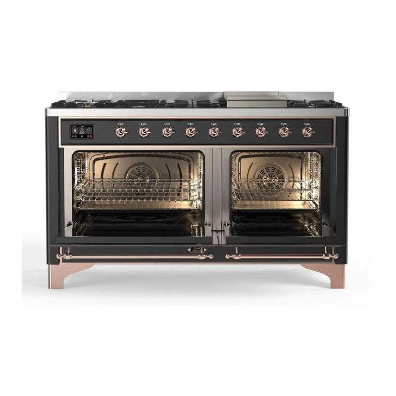 ILVE Majestic II 60" Dual Fuel Freestanding Range in Graphite Matte with Copper Trim, UM15FDQNS3MGPLP