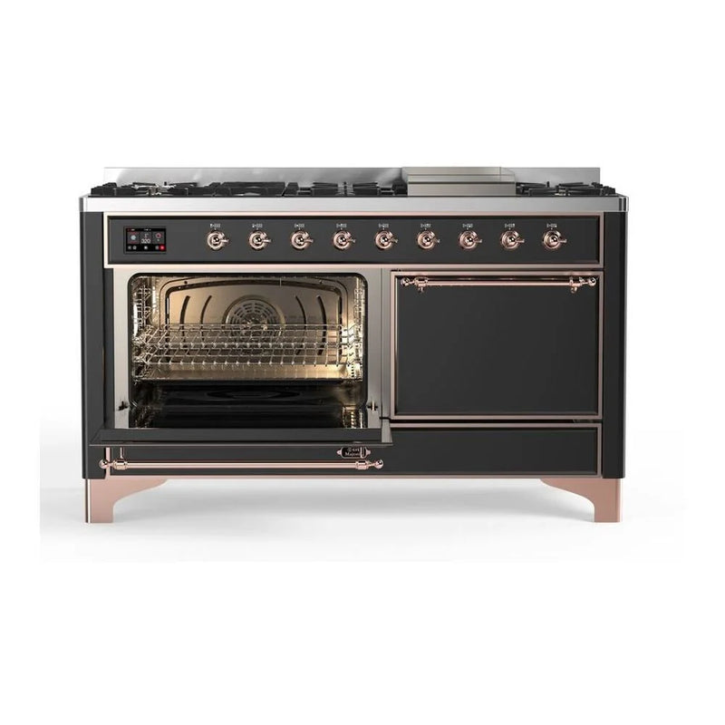 ILVE Majestic II 60" Dual Fuel Freestanding Range in Graphite Matte with Copper Trim, UM15FDQNS3MGPLP