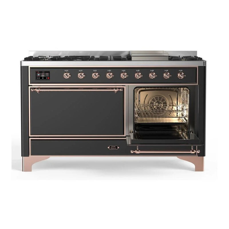 ILVE Majestic II 60" Dual Fuel Freestanding Range in Graphite Matte with Copper Trim, UM15FDQNS3MGPLP
