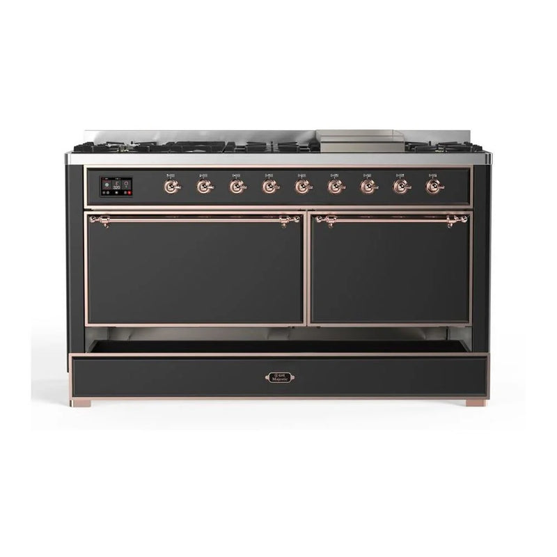 ILVE Majestic II 60" Dual Fuel Freestanding Range in Graphite Matte with Copper Trim, UM15FDQNS3MGPLP