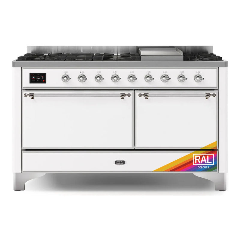 ILVE Majestic II 60" Dual Fuel Freestanding Range in RAL Color with Chrome Trim, UM15FDQNS3RACLP