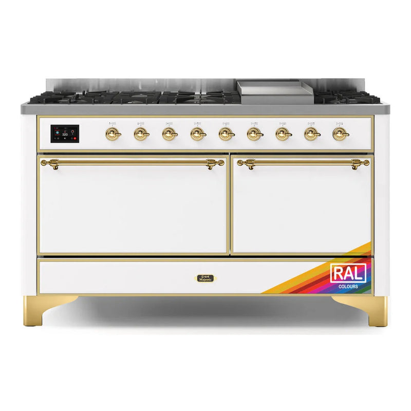 ILVE Majestic II 60" Dual Fuel Freestanding Range in RAL Color with Brass Trim, UM15FDQNS3RAG