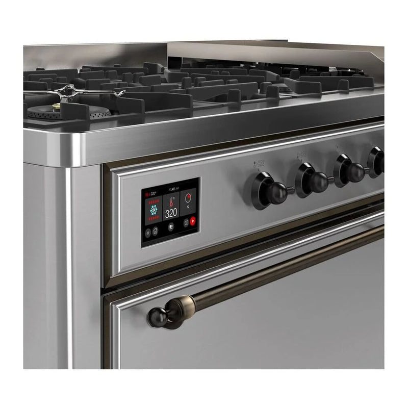 ILVE Majestic II 60" Dual Fuel Freestanding Range in Stainless Steel with Burnished Trim, UM15FDQNS3SSBLP