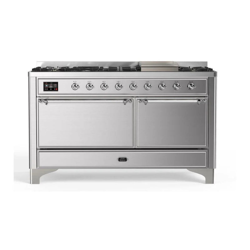 ILVE Majestic II 60" Dual Fuel Freestanding Range in Stainless Steel with Chrome Trim, UM15FDQNS3SSC