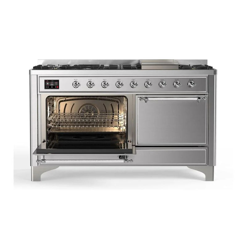 ILVE Majestic II 60" Dual Fuel Freestanding Range in Stainless Steel with Chrome Trim, UM15FDQNS3SSC