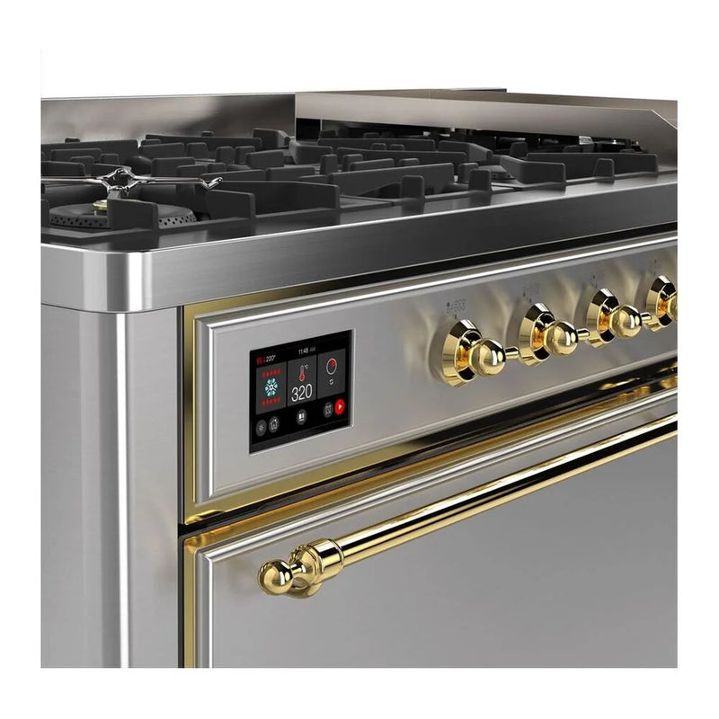 ILVE Majestic II 60" Dual Fuel Freestanding Range in Stainless Steel with Brass Trim, UM15FDQNS3SSGLP