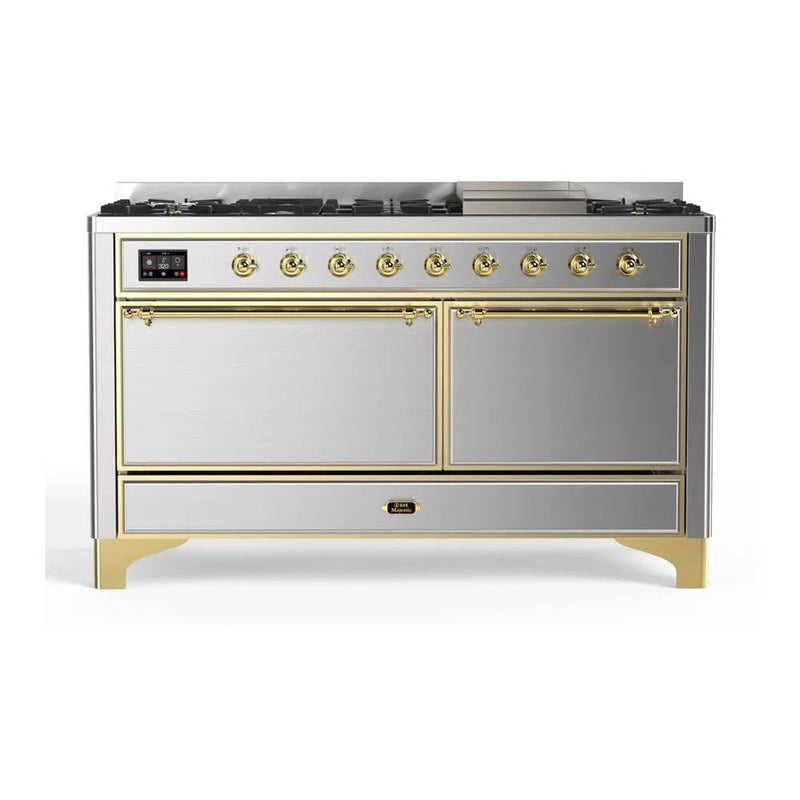 ILVE Majestic II 60" Dual Fuel Freestanding Range in Stainless Steel with Brass Trim, UM15FDQNS3SSG