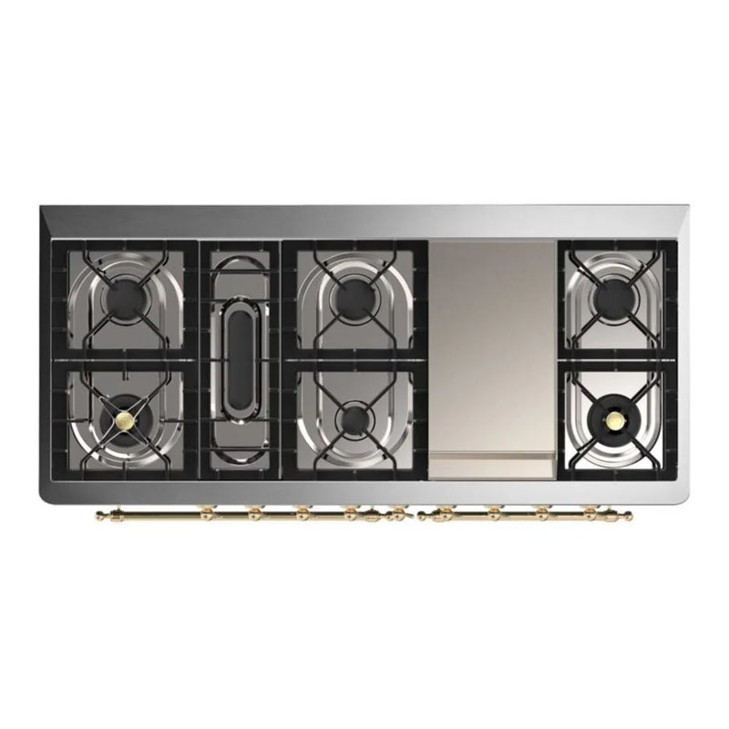 ILVE Majestic II 60" Dual Fuel Freestanding Range in Stainless Steel with Brass Trim, UM15FDQNS3SSG