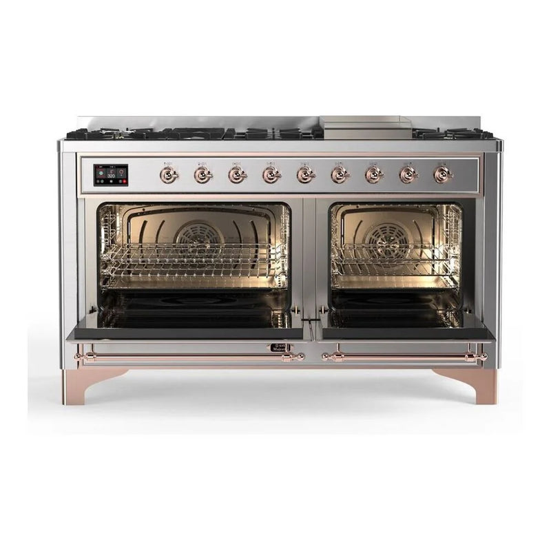ILVE Majestic II 60" Dual Fuel Freestanding Range in Stainless Steel with Copper Trim, UM15FDQNS3SSPLP