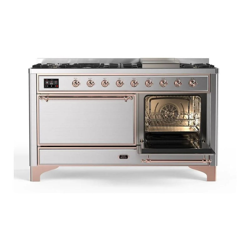 ILVE Majestic II 60" Dual Fuel Freestanding Range in Stainless Steel with Copper Trim, UM15FDQNS3SSPLP