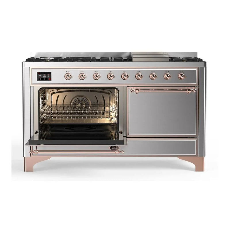 ILVE Majestic II 60" Dual Fuel Freestanding Range in Stainless Steel with Copper Trim, UM15FDQNS3SSP