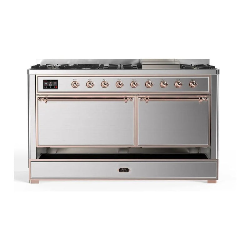 ILVE Majestic II 60" Dual Fuel Freestanding Range in Stainless Steel with Copper Trim, UM15FDQNS3SSP