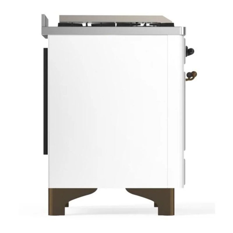 ILVE Majestic II 60" Dual Fuel Freestanding Range in White with Burnished Trim, UM15FDQNS3WHBLP