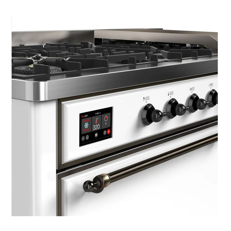 ILVE Majestic II 60" Dual Fuel Freestanding Range in White with Burnished Trim, UM15FDQNS3WHB