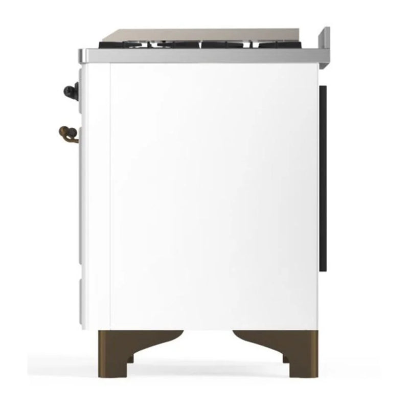 ILVE Majestic II 60" Dual Fuel Freestanding Range in White with Burnished Trim, UM15FDQNS3WHB