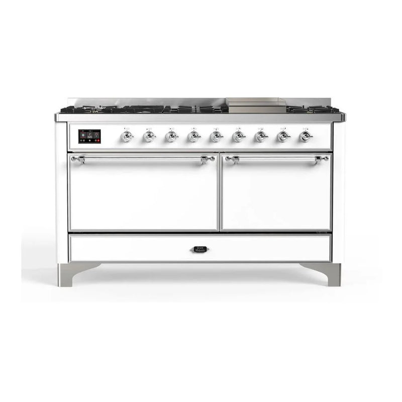ILVE Majestic II 60" Dual Fuel Freestanding Range in White with Chrome Trim, UM15FDQNS3WHC