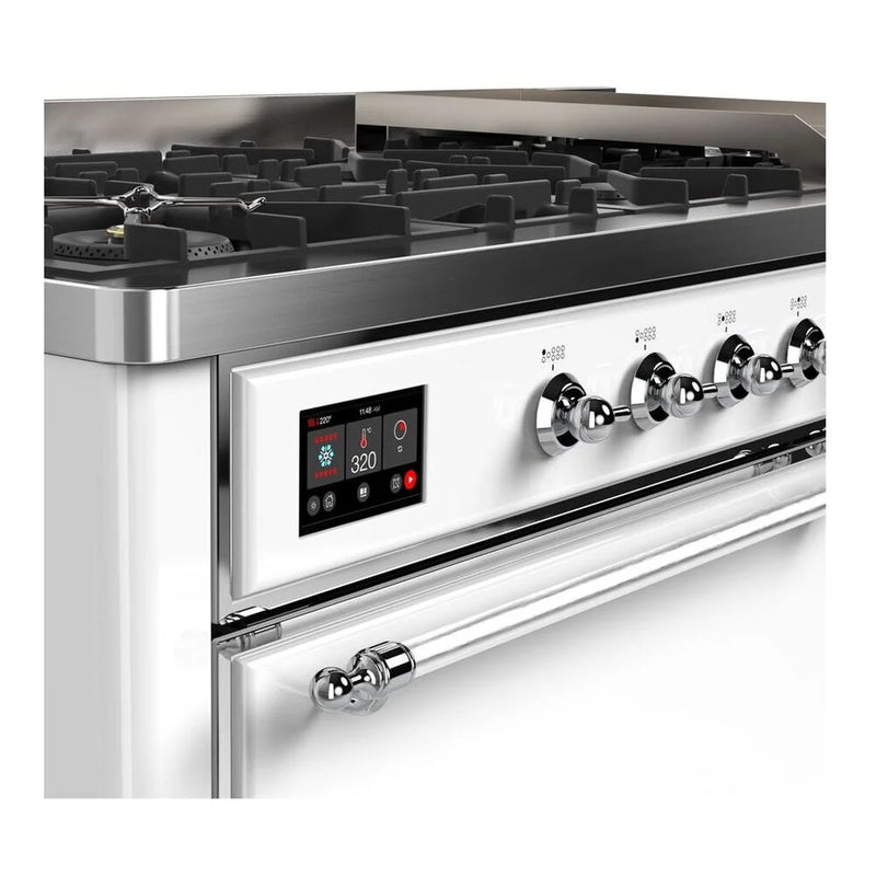 ILVE Majestic II 60" Dual Fuel Freestanding Range in White with Chrome Trim, UM15FDQNS3WHC