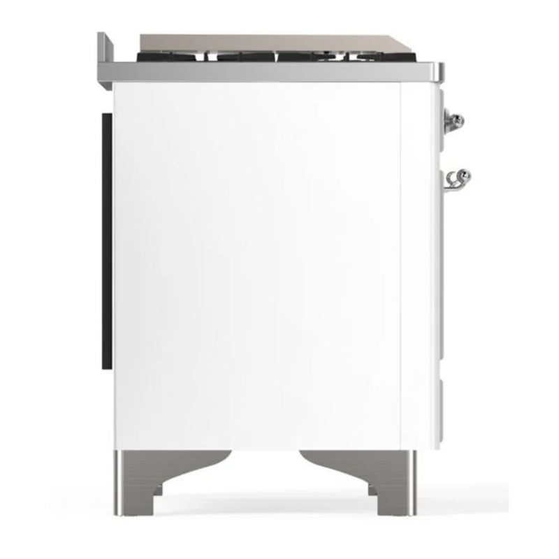 ILVE Majestic II 60" Dual Fuel Freestanding Range in White with Chrome Trim, UM15FDQNS3WHC