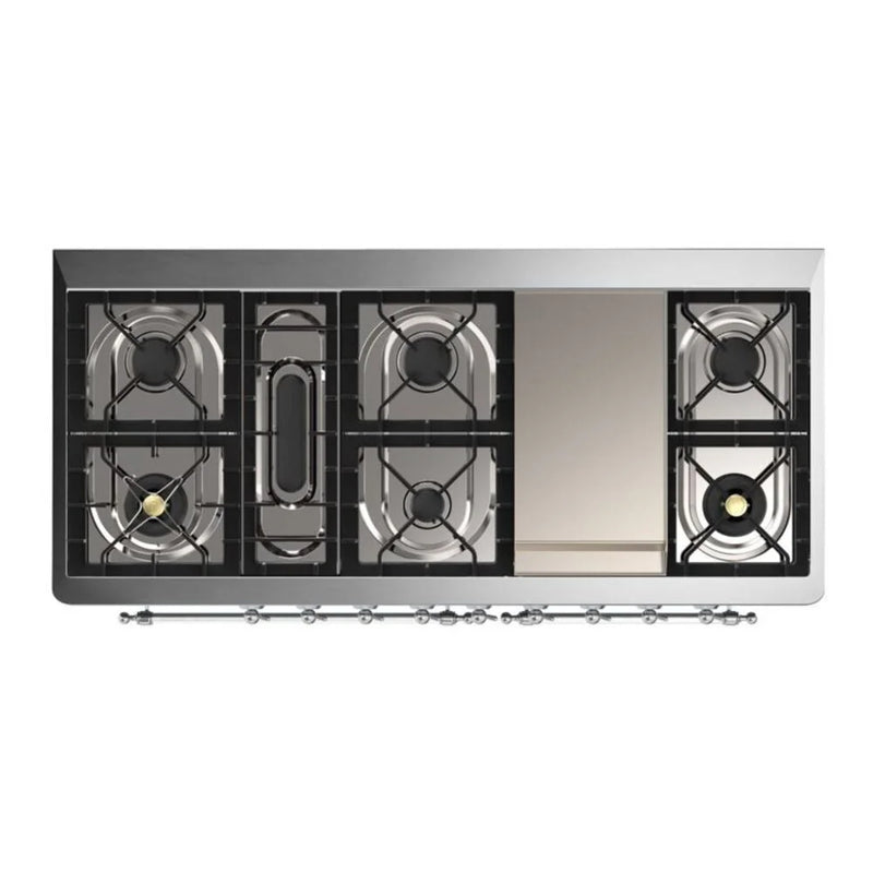 ILVE Majestic II 60" Dual Fuel Freestanding Range in White with Chrome Trim, UM15FDQNS3WHC