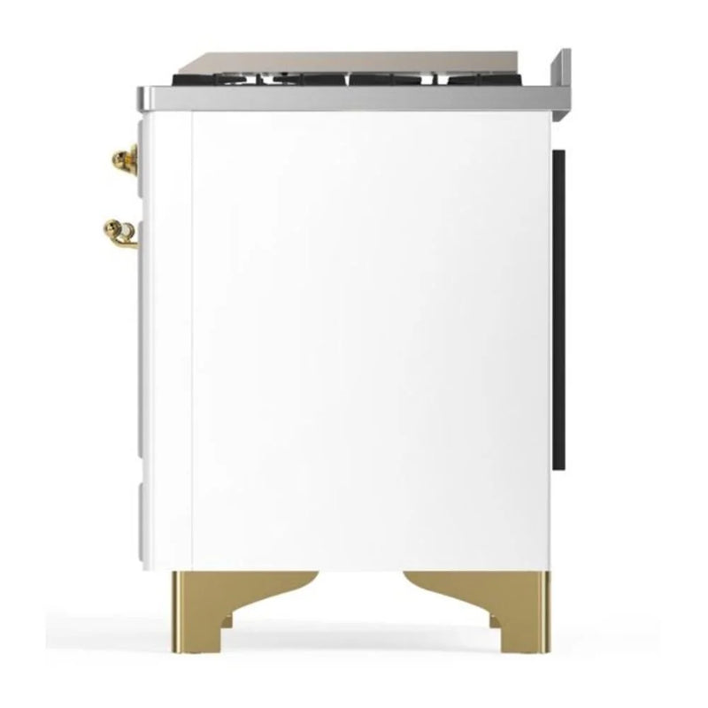 ILVE Majestic II 60" Dual Fuel Freestanding Range in White with Brass Trim, UM15FDQNS3WHGLP