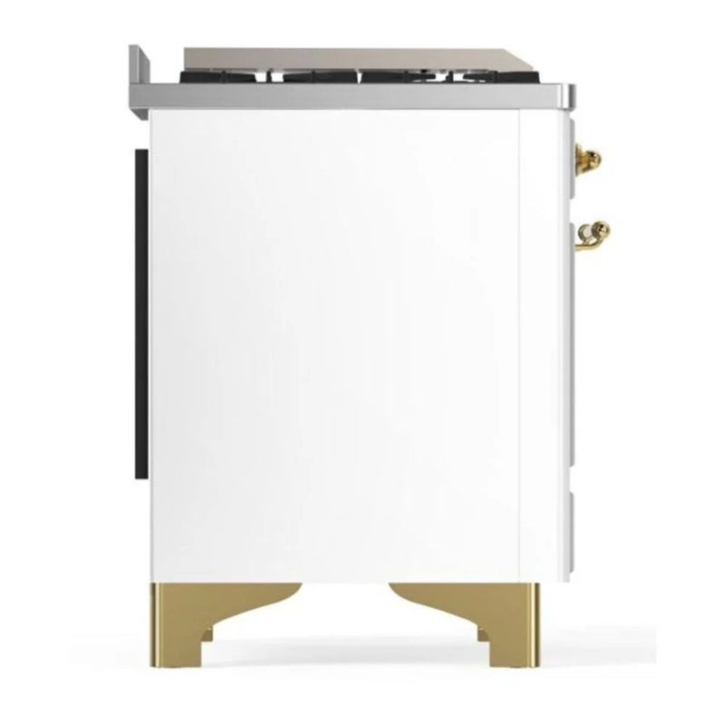 ILVE Majestic II 60" Dual Fuel Freestanding Range in White with Brass Trim, UM15FDQNS3WHG