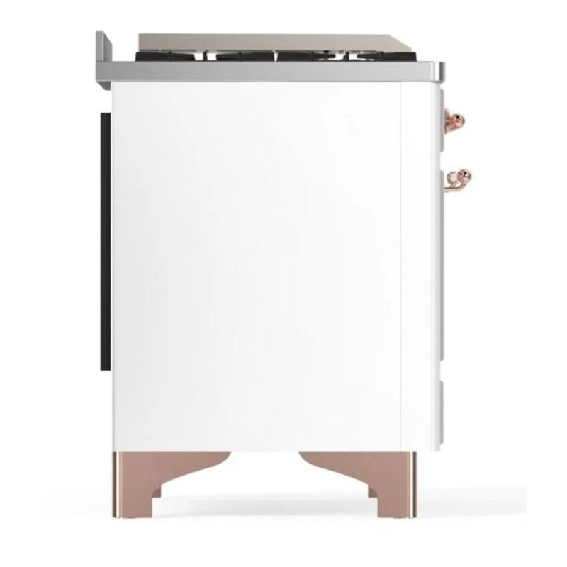 ILVE Majestic II 60" Dual Fuel Freestanding Range in White with Copper Trim, UM15FDQNS3WHPLP