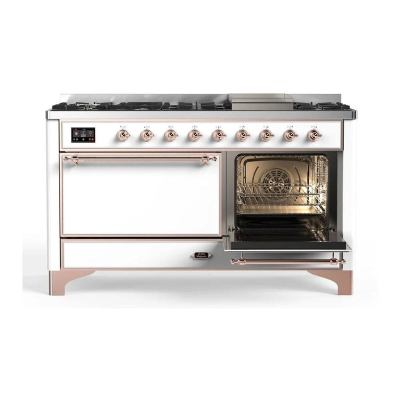 ILVE Majestic II 60" Dual Fuel Freestanding Range in White with Copper Trim, UM15FDQNS3WHP