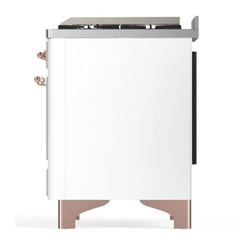 ILVE Majestic II 60" Dual Fuel Freestanding Range in White with Copper Trim, UM15FDQNS3WHP